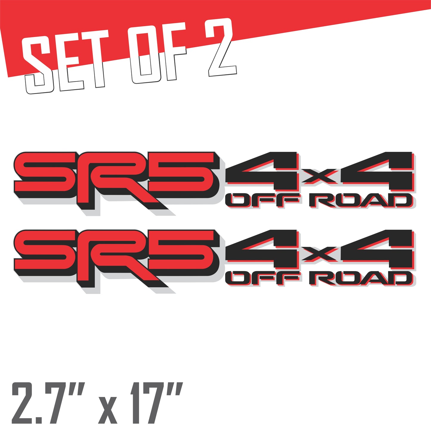 SR5 4x4 Off Road Decals, Metallic Bedside Stickers – Compatible with Toyota Tundra 3-rd Gen (2022+), 2 Pack Set (Black, Red, Silver)