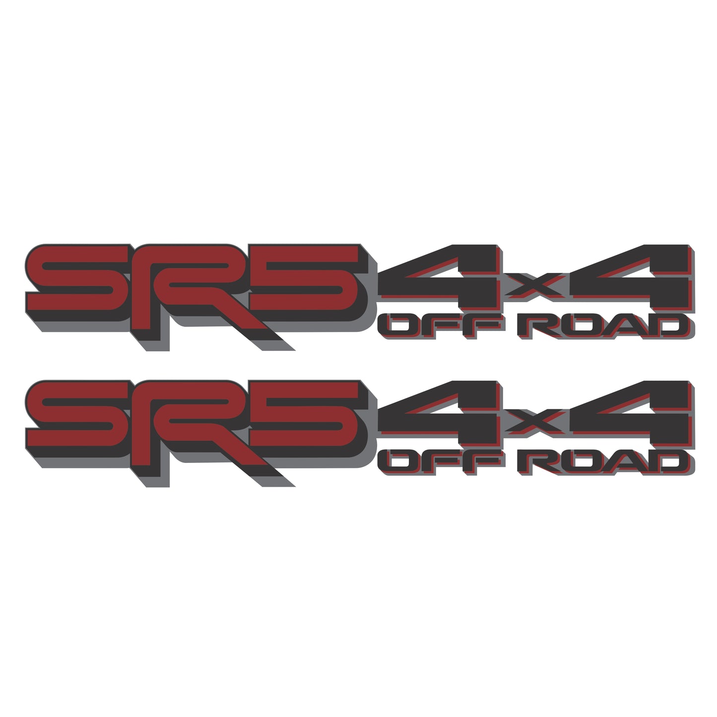 SR5 4x4 Off Road Decals, Metallic Bedside Stickers – Compatible with Toyota Tundra 3-rd Gen (2022+), 2 Pack Set (Dark Red, Black, Gray)