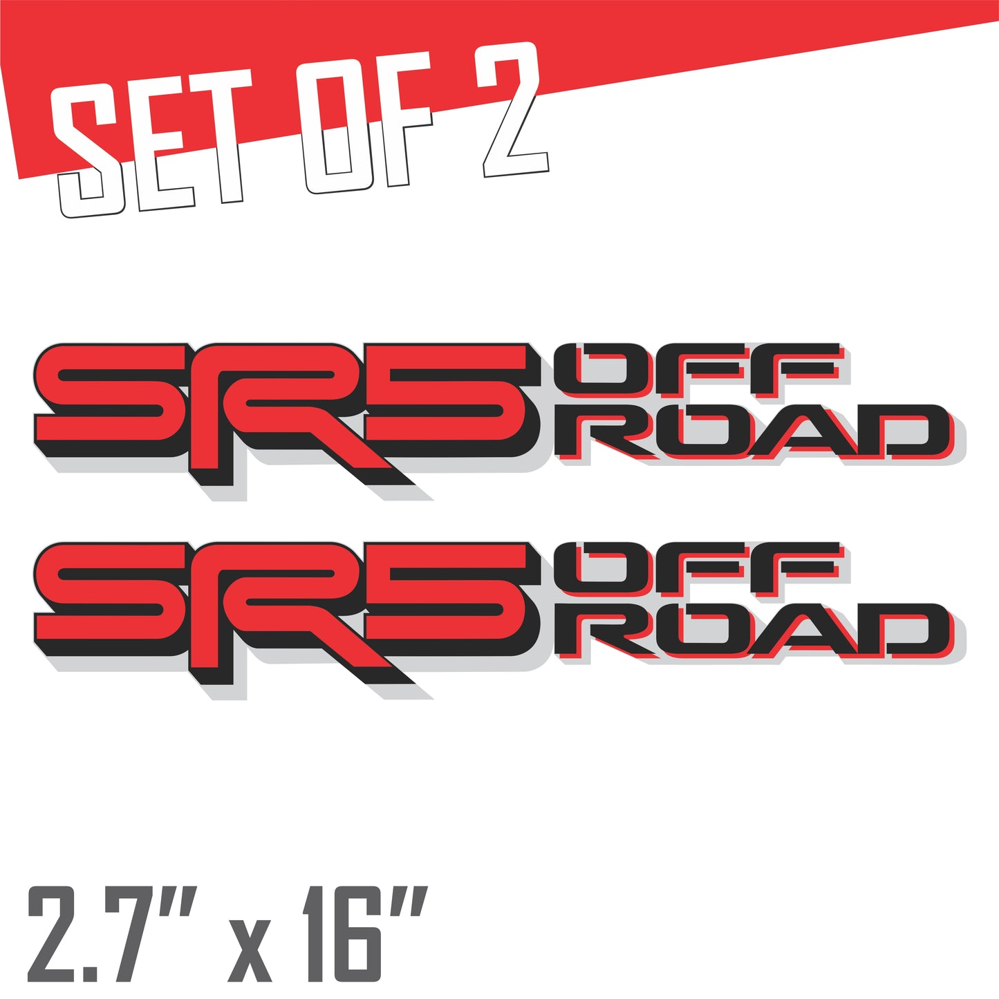 SR5 Off Road Decals, Metallic Bedside Stickers – Compatible with Toyota Tundra 3rd Gen (2022+), 2 Pack Set (Black, Red, Silver)