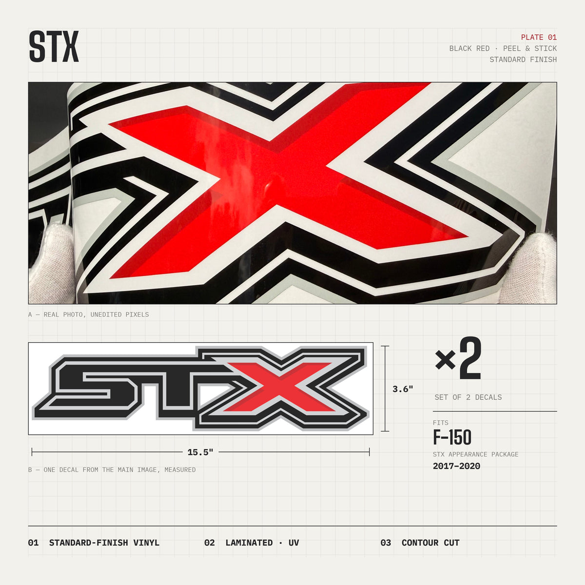 STX Decals Peel & Stick Series Black Red for Ford F-150 2017-2020 (Set of 2)