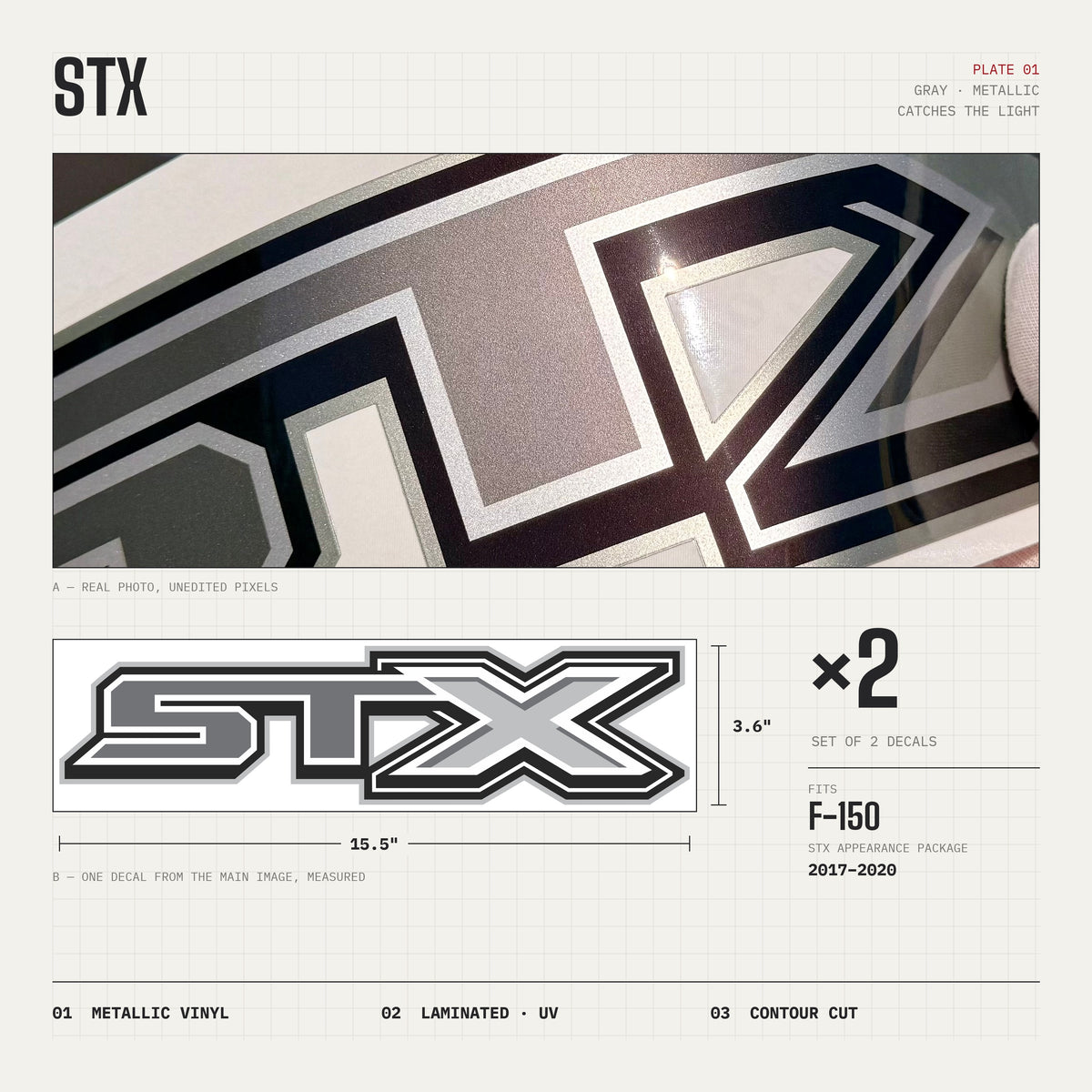 STX Decals Premium Series Gray for Ford F-150 2017-2020 (Set of 2)