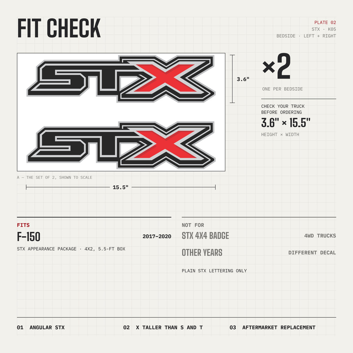 STX Decals Diamond Series Black Red for Ford F-150 2017-2020 (Set of 2)