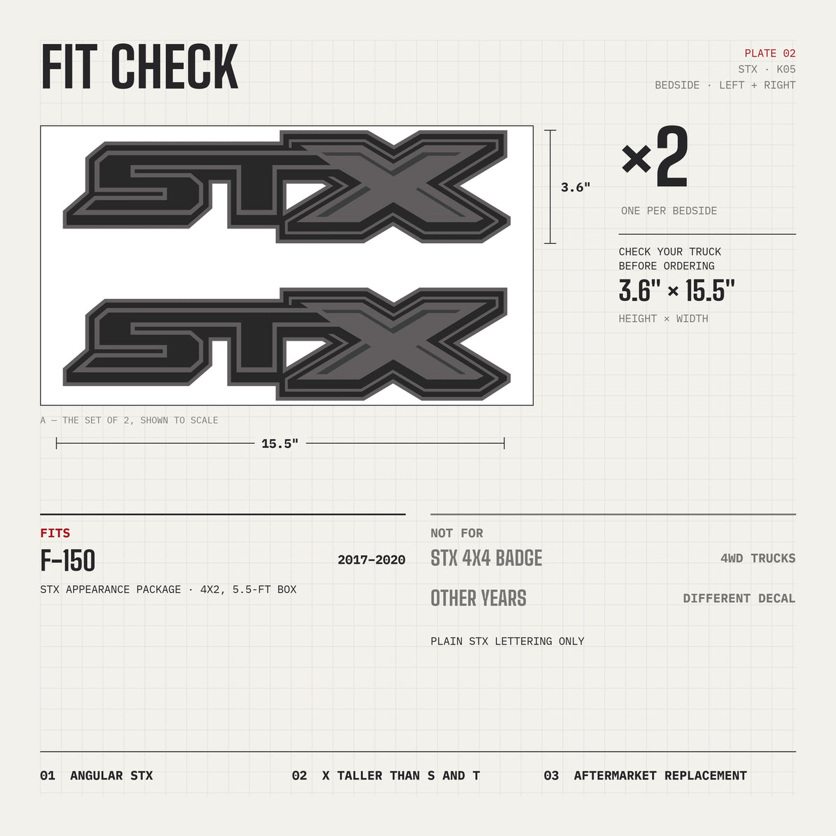 STX Decals Premium Series Charcoal for Ford F-150 2017-2020 (Set of 2)
