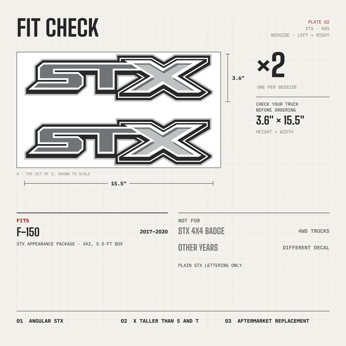 STX Decals Premium Series Gray for Ford F-150 2017-2020 (Set of 2)