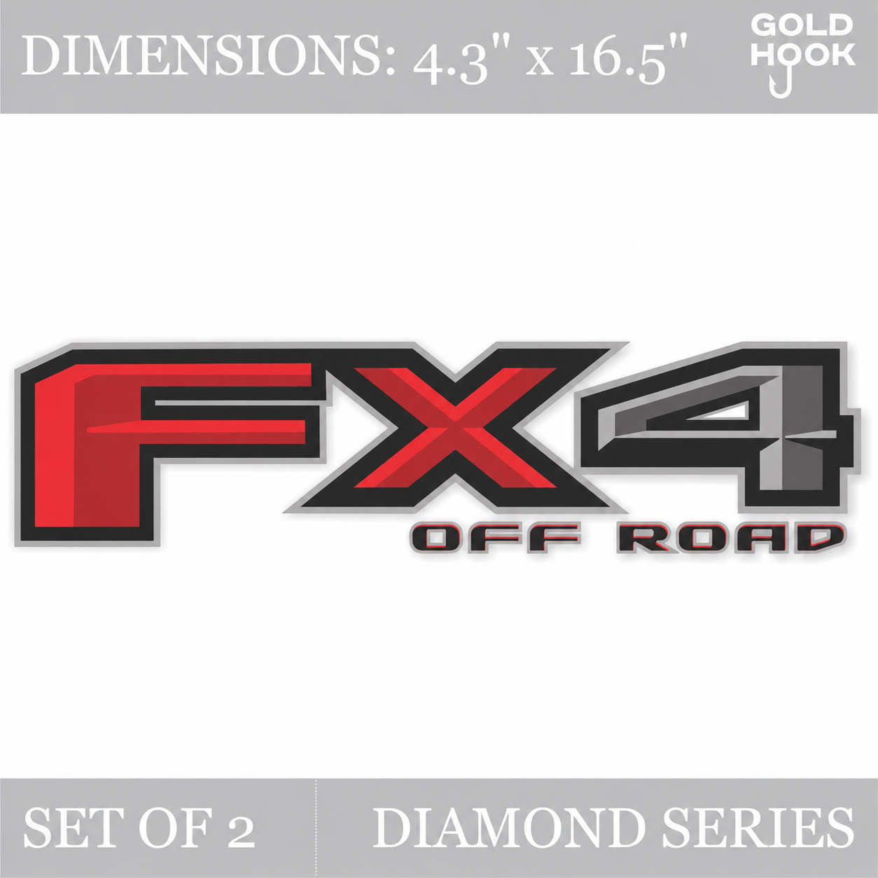 FX4 Off Road Decals — Diamond Series, Black & Red, Fits Ford F-150 F-250 F-350, Set of 2