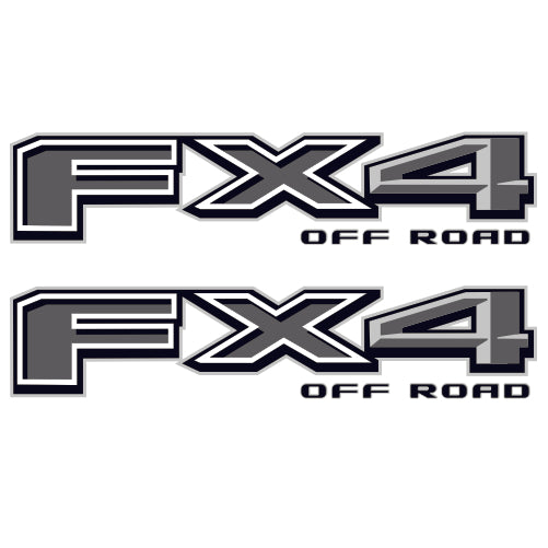fx4 Off Road Decals, Vinyl Stickers for Ford F150 F250 F350 Truck, Replacement Bedside Emblem, Die-Cut, Pair, Premium Series (Black, Gray, Silver and Metallic Finish)