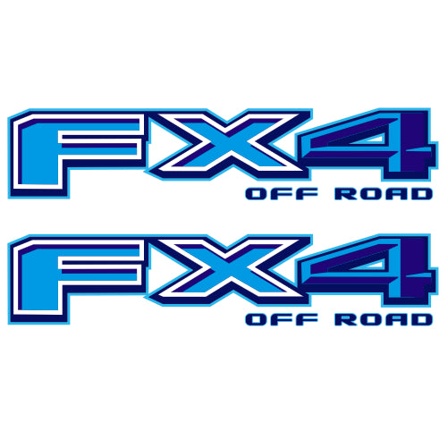 fx4 Off Road Decals, Vinyl Stickers for Ford F150 F250 F350 Truck, Replacement Bedside Emblem, Die-Cut, Pair, Premium Series (Blue and Metallic Finish)