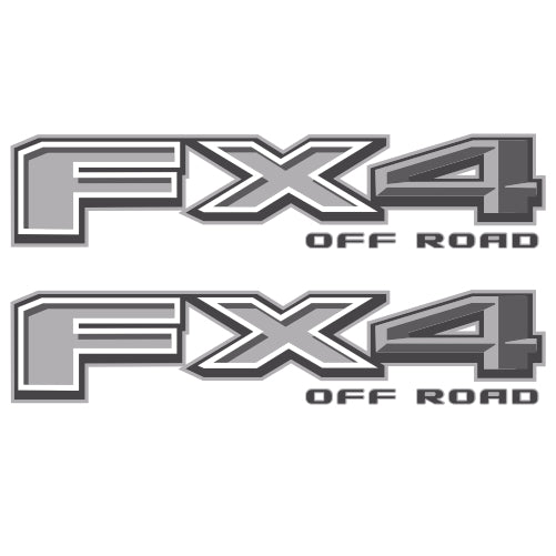 fx4 Off Road Decals, Vinyl Stickers for Ford F150 F250 F350 Truck, Replacement Bedside Emblem, Die-Cut, Pair, Premium Series (Gray and Metallic Finish)