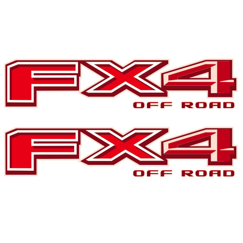 fx4 Off Road Decals, Vinyl Stickers for Ford F150 F250 F350 Truck, Replacement Bedside Emblem, Die-Cut, Pair, Premium Series (Red and Metallic Finish)