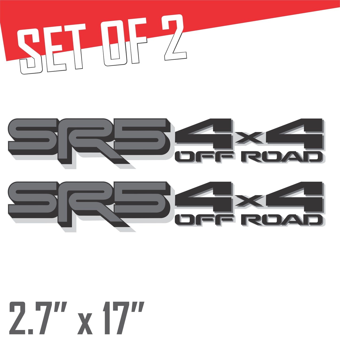 SR5 4x4 Off Road Decals, Metallic Bedside Stickers – Compatible with Toyota Tundra 3-rd Gen (2022+), 2 Pack Set (Black, Gray, Silver)