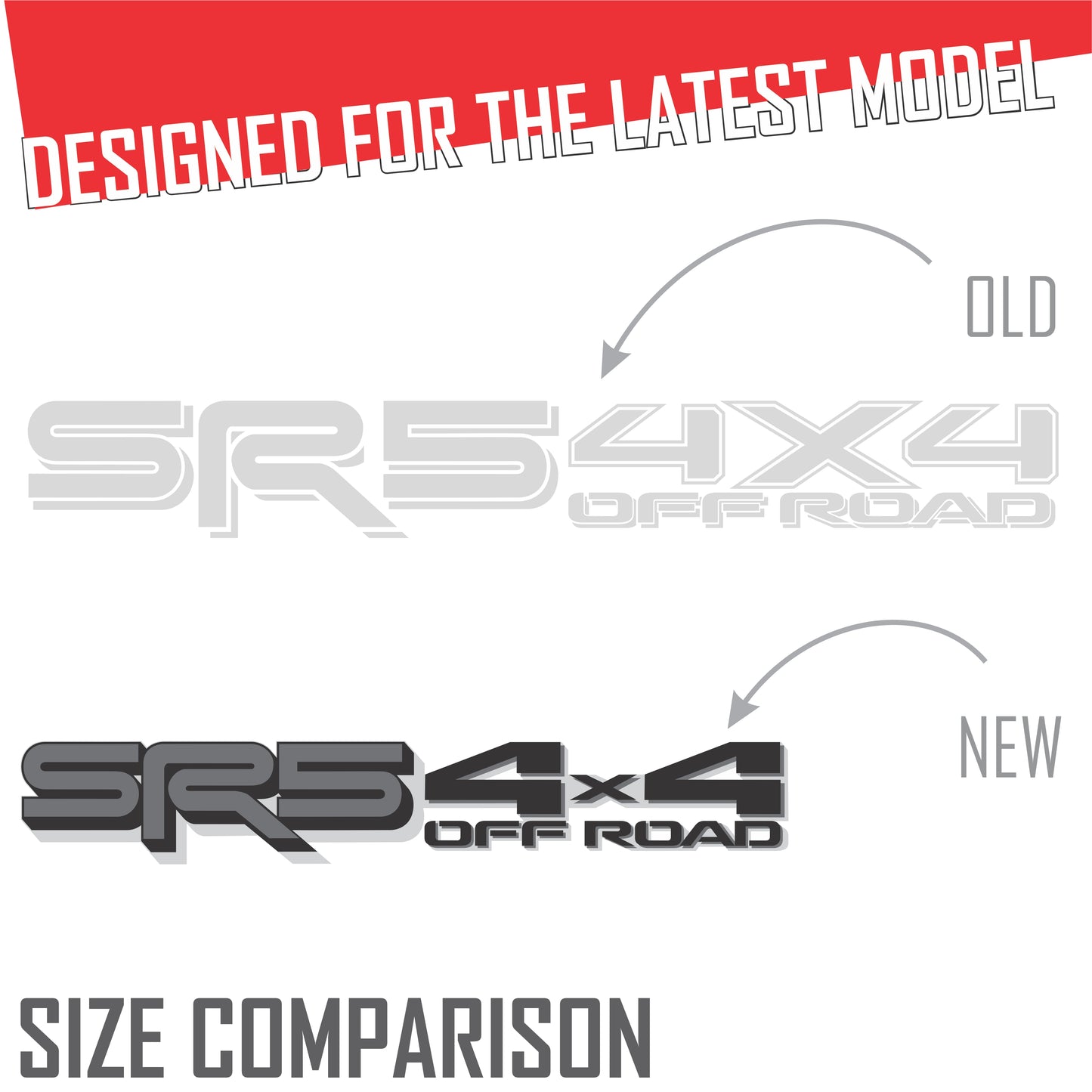SR5 4x4 Off Road Decals, Metallic Bedside Stickers – Compatible with Toyota Tundra 3-rd Gen (2022+), 2 Pack Set (Black, Gray, Silver)
