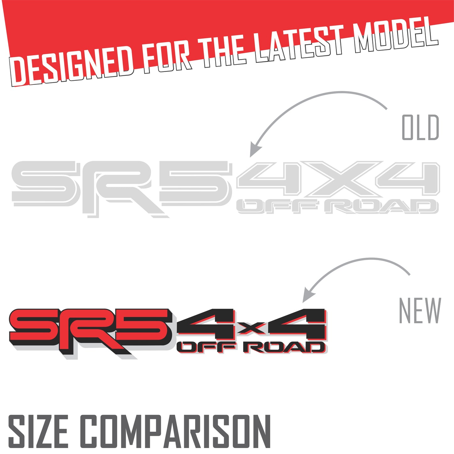 SR5 4x4 Off Road Decals, Metallic Bedside Stickers – Compatible with Toyota Tundra 3-rd Gen (2022+), 2 Pack Set (Black, Red, Silver)