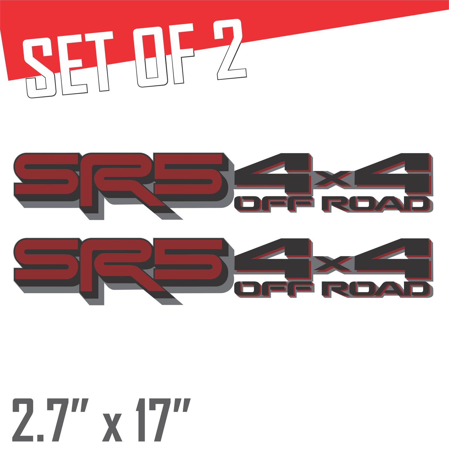 SR5 4x4 Off Road Decals, Metallic Bedside Stickers – Compatible with Toyota Tundra 3-rd Gen (2022+), 2 Pack Set (Dark Red, Black, Gray)