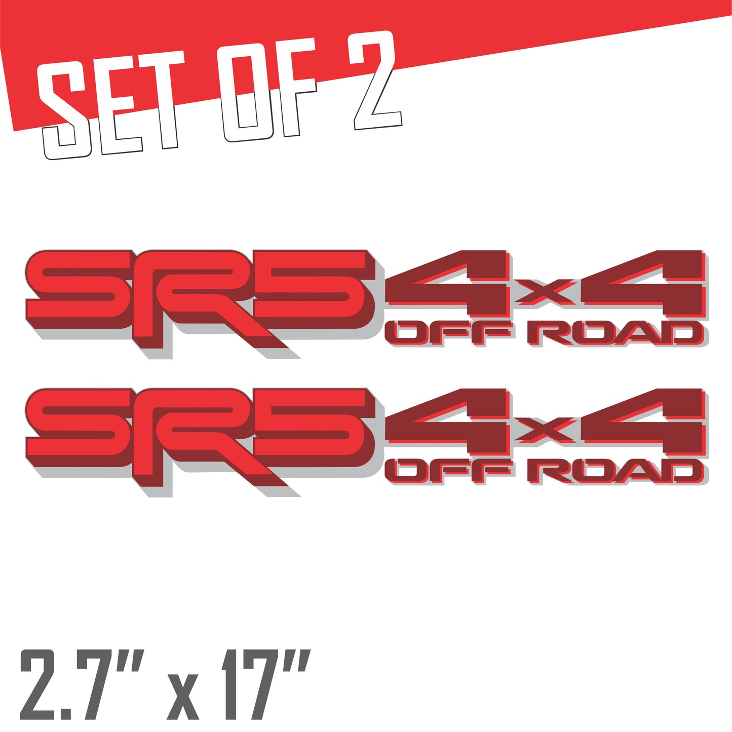 SR5 4x4 Off Road Decals, Metallic Bedside Stickers – Compatible with Toyota Tundra 3-rd Gen (2022+), 2 Pack Set (Dark Red, Red, Silver)