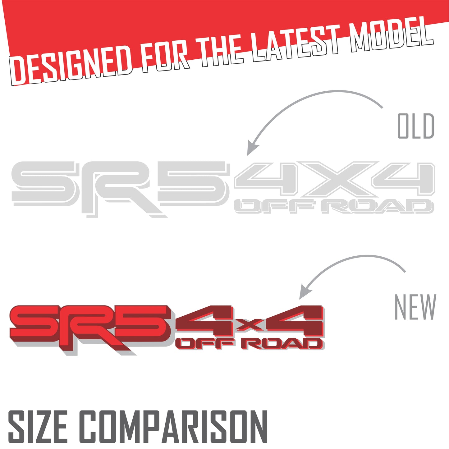 SR5 4x4 Off Road Decals, Metallic Bedside Stickers – Compatible with Toyota Tundra 3-rd Gen (2022+), 2 Pack Set (Dark Red, Red, Silver)
