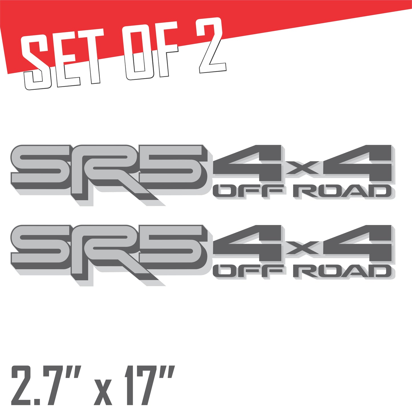 SR5 4x4 Off Road Decals, Metallic Bedside Stickers – Compatible with Toyota Tundra 3-rd Gen (2022+), 2 Pack Set (Gray, Silver)