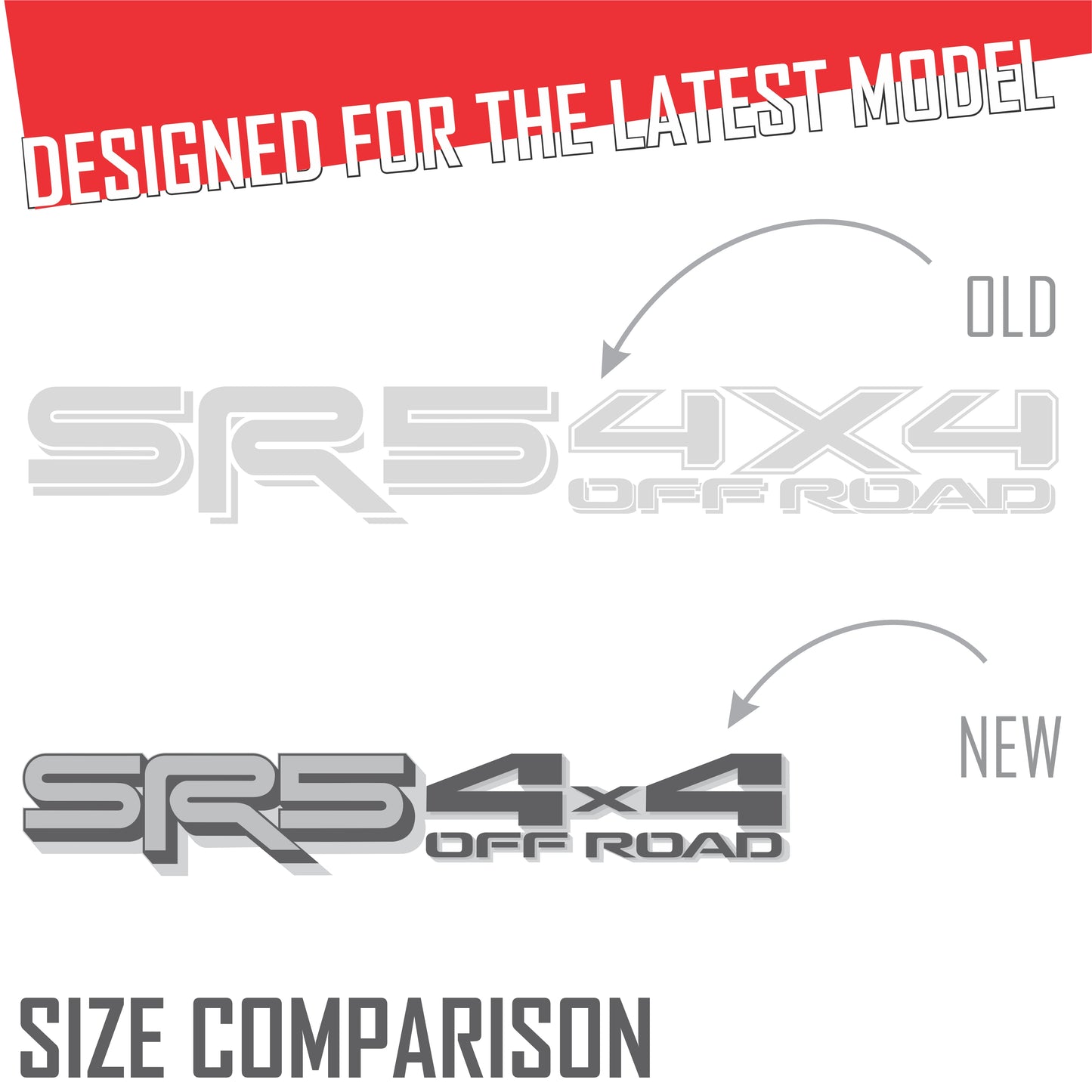 SR5 4x4 Off Road Decals, Metallic Bedside Stickers – Compatible with Toyota Tundra 3-rd Gen (2022+), 2 Pack Set (Gray, Silver)