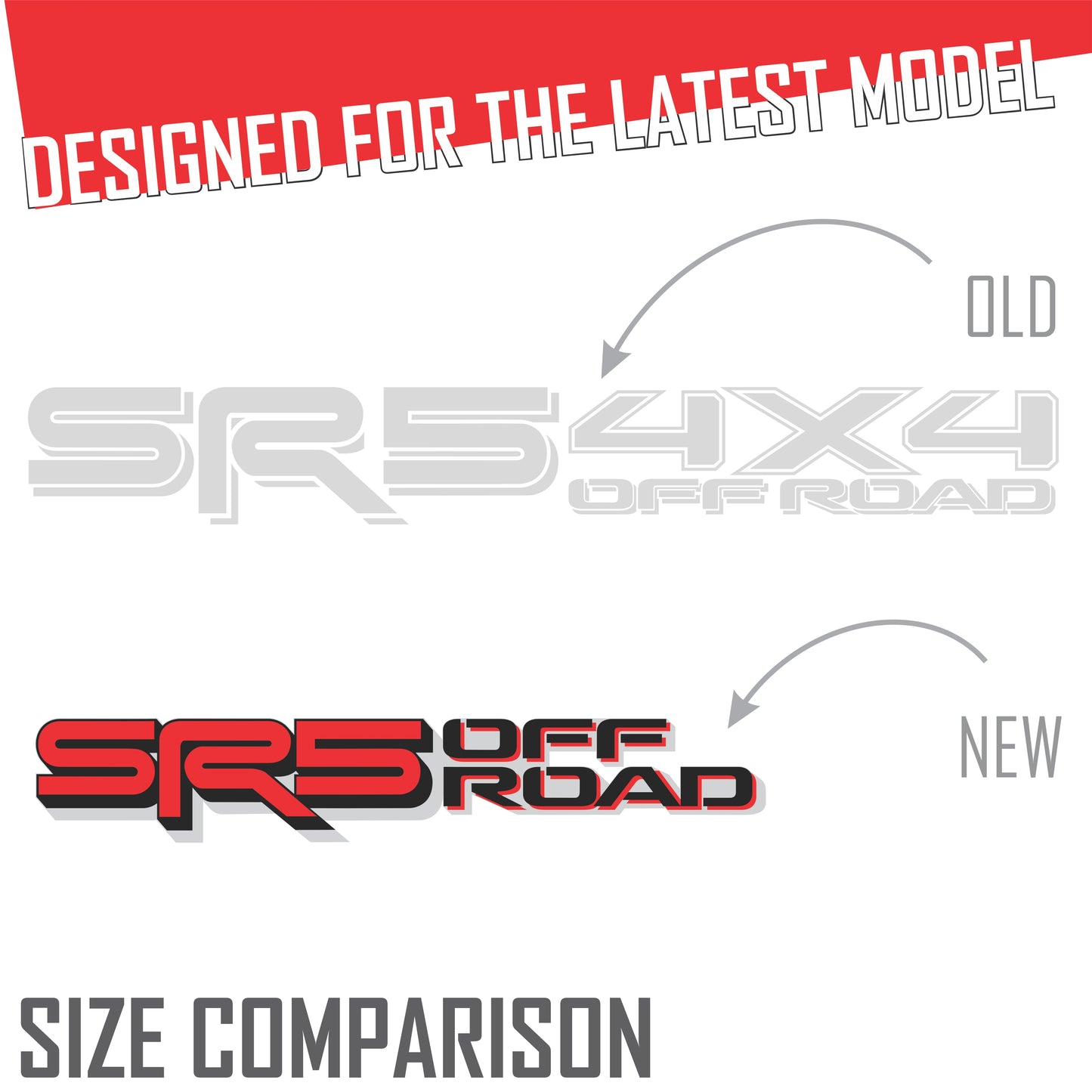 SR5 Off Road Decals, Metallic Bedside Stickers – Compatible with Toyota Tundra 3rd Gen (2022+), 2 Pack Set (Black, Red, Silver)