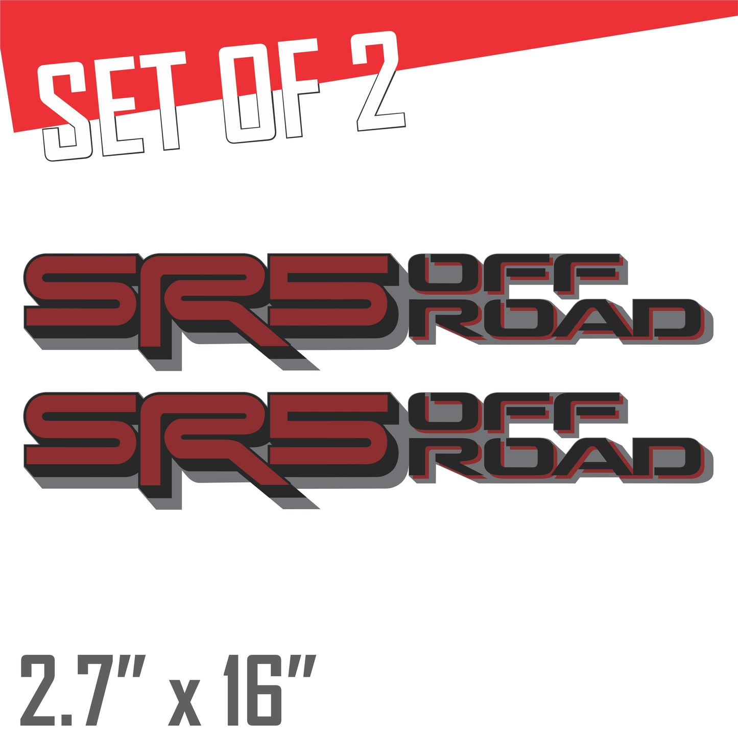 SR5 Offroad Decals, Metallic Bedside Stickers – Compatible with Toyota Tundra 3rd Gen (2022+), 2 Pack Set (Dark Red, Black, Gray)