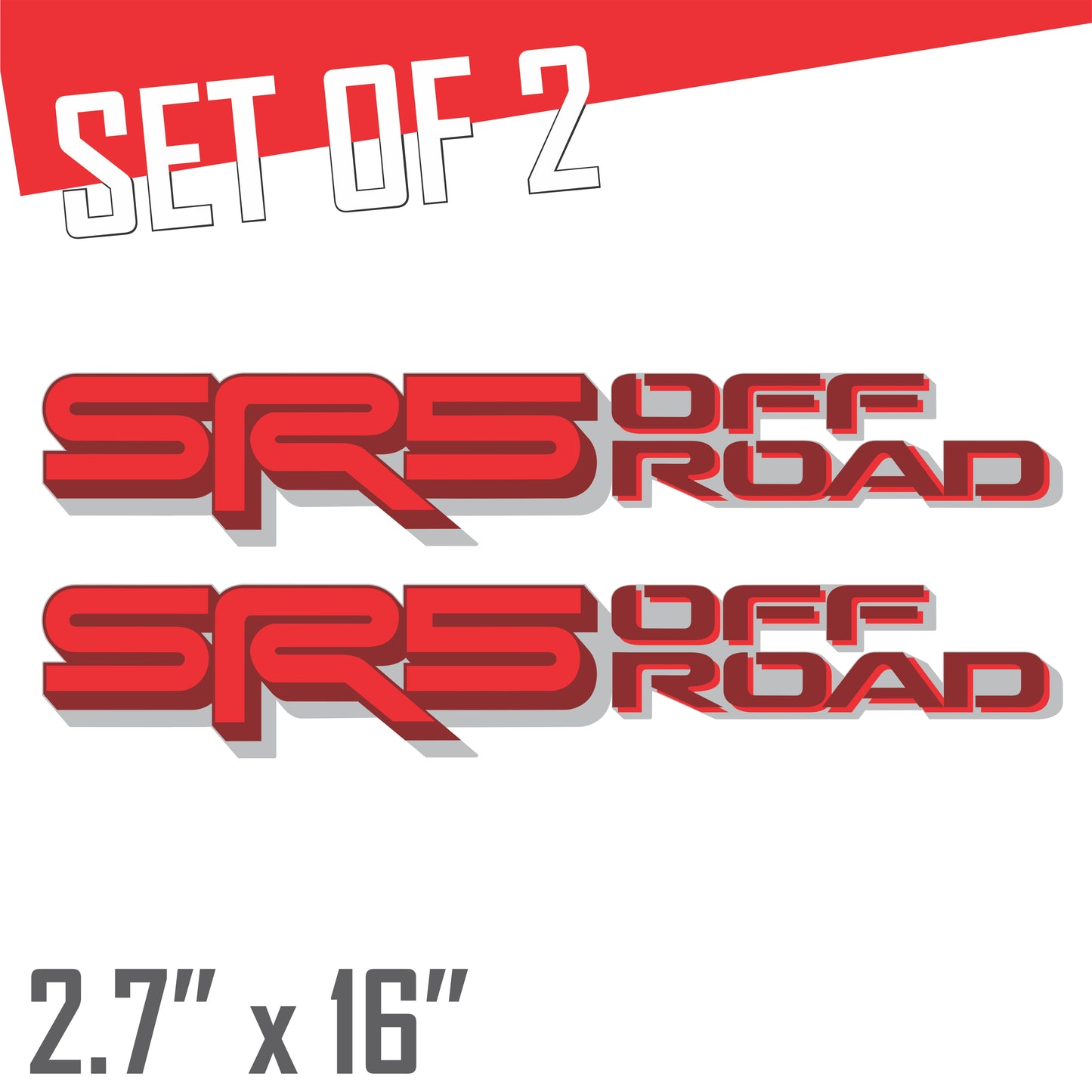 SR5 Offroad Decals, Metallic Bedside Stickers – Compatible with Toyota Tundra 3rd Gen (2022+), 2 Pack Set (Dark Red, Red, Silver)