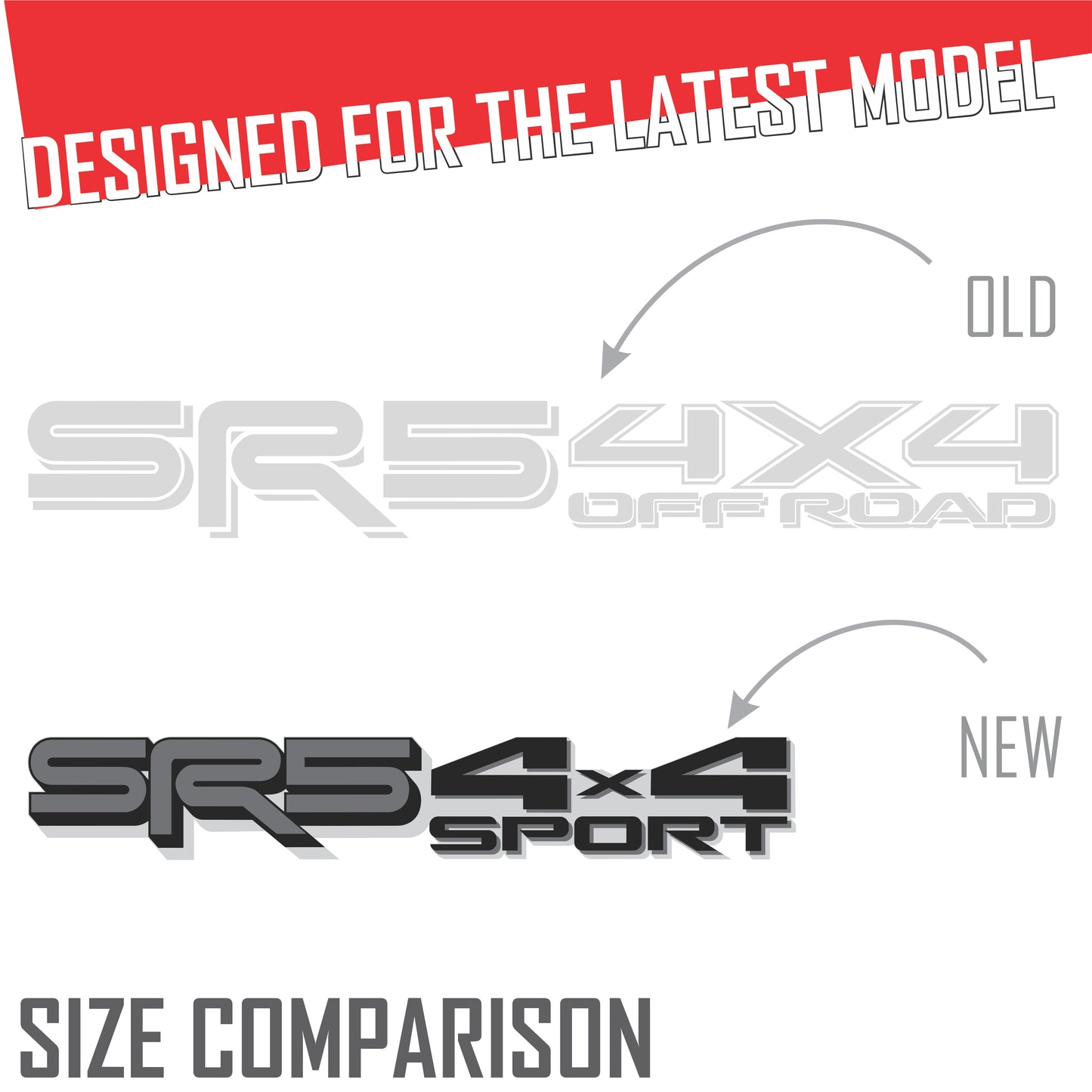 SR5 4x4 Sport Decals - Compatible Toyota Tundra 2022–2026 (3-rd Gen) Replacement Bedside Metallic Stickers, Pair (Black, Gray, Silver)