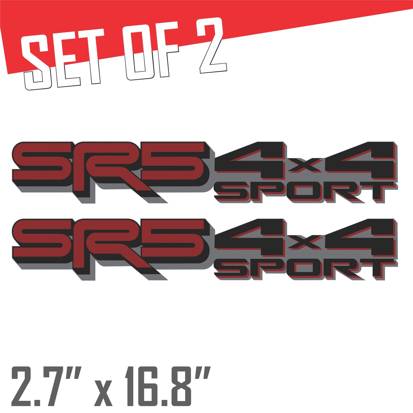 SR5 4x4 Sport Decals - Compatible Toyota Tundra 2022–2026 (3-rd Gen) Replacement Bedside Metallic Stickers, Pair (Dark Red, Black, Gray)