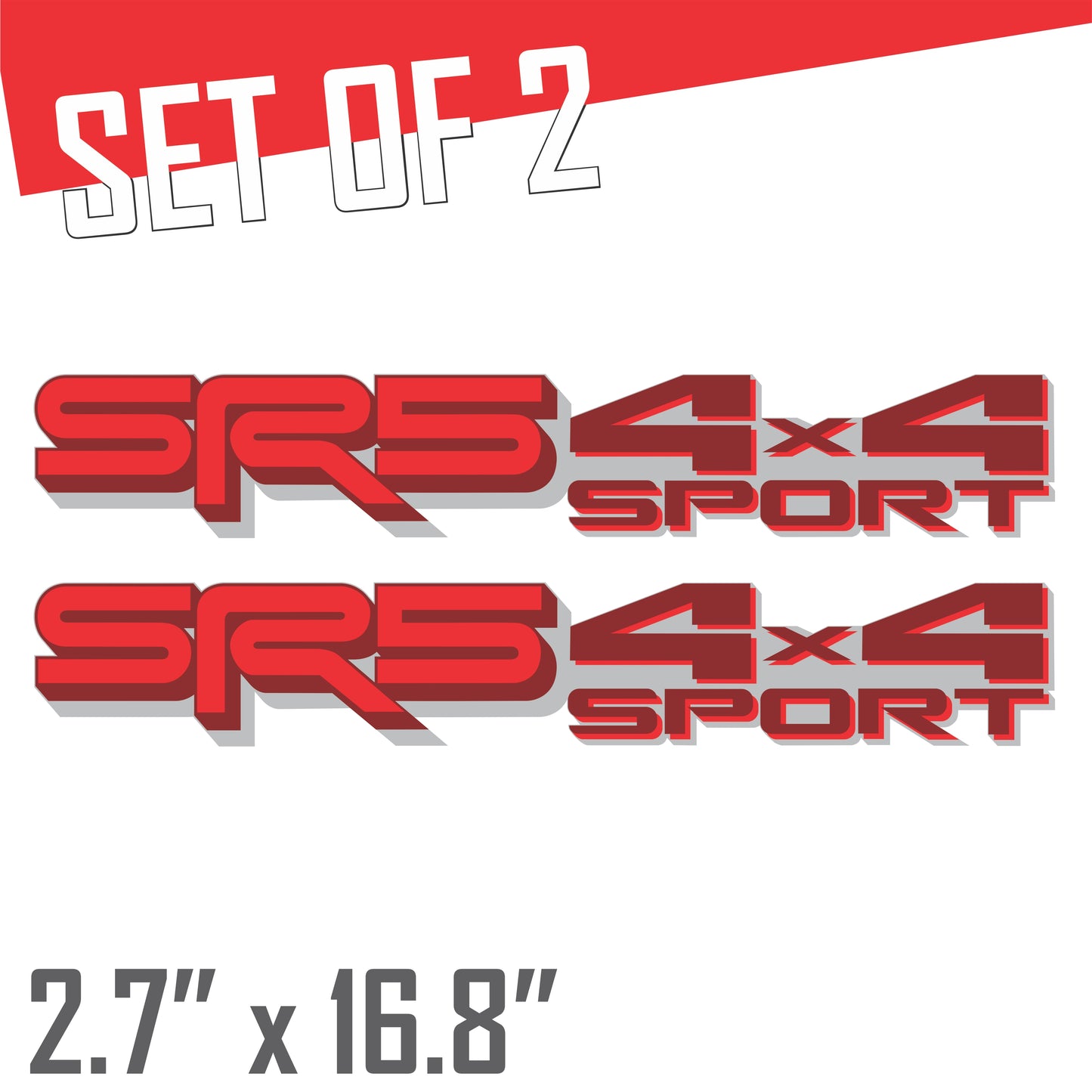 SR5 4x4 Sport Decals - Compatible Toyota Tundra 2022–2026 (3-rd Gen) Replacement Bedside Metallic Stickers, Pair (Dark Red, Red, Silver)