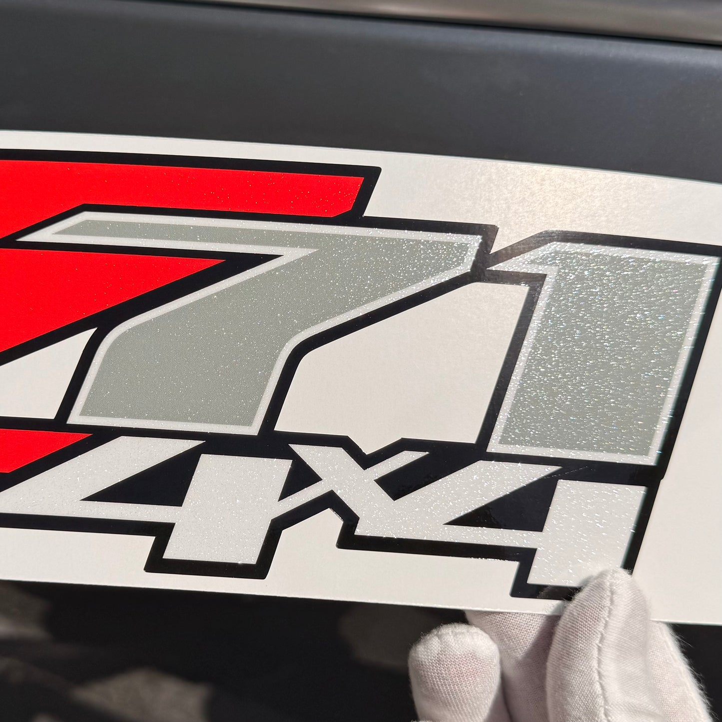 Z71 4x4 Decals — Diamond Series, Red Z & Silver Chrome 71, Fits Chevy Silverado 2007–2013, Set of 2