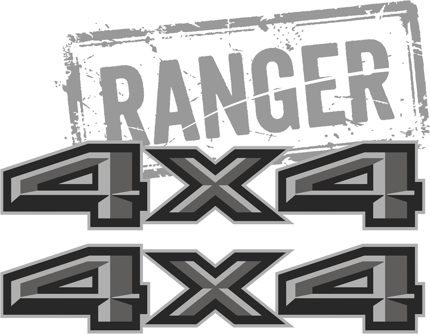 4x4 Gray Metallic Bedside Decal - Ford Ranger 2019-2026 - Set of 2