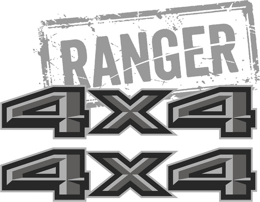 4x4 Gray Metallic Bedside Decal - Ford Ranger 2019-2026 - Set of 2