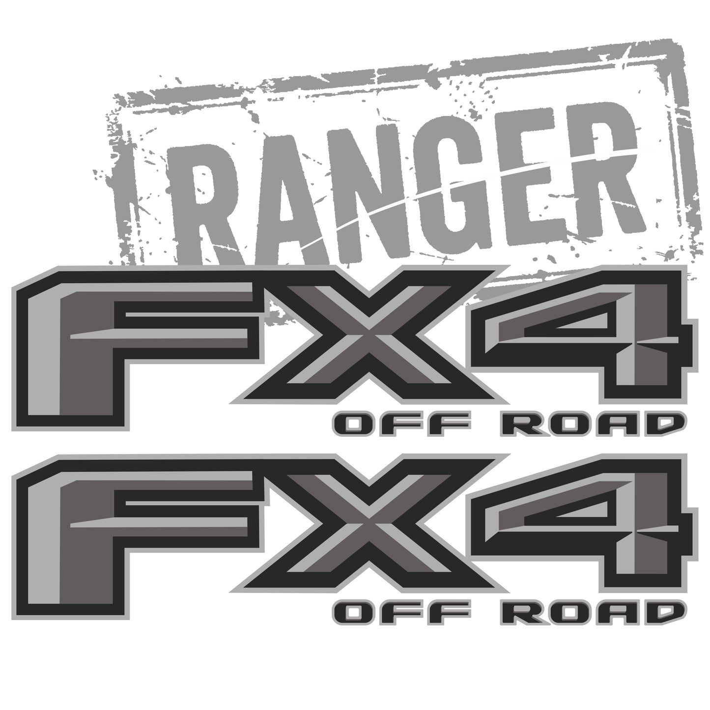 FX4 Off-Road Decals Compatible with Ford Ranger and Maverick, 2.6 x 10.25 Inch Metallic Finish Bedside Stickers, Replacement Set of 2 - Gray