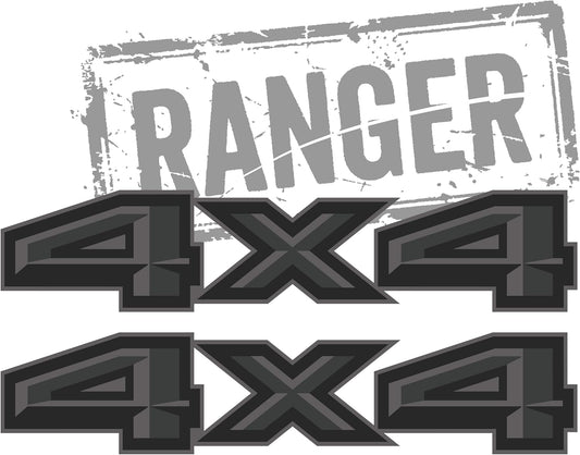 4x4 Charcoal Metallic Bedside Decal - Ford Ranger 2019-2026 - Set of 2