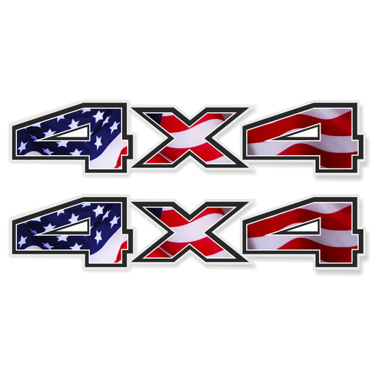 4x4 Decals American Flag for Trucks Ford f150, Bedside Off Road Replacement Stickers, Pair, Premium Series (Metallic Finish)