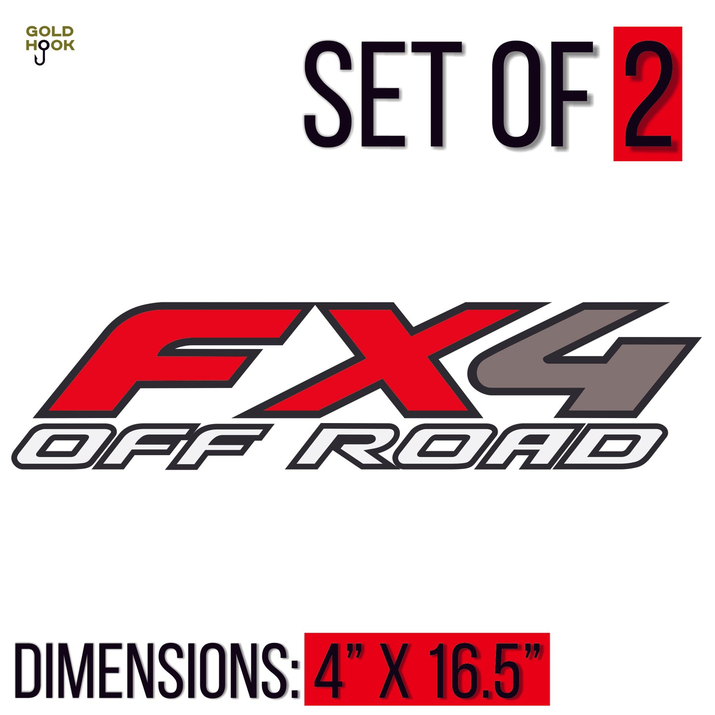 FX4 Off-Road Decals Kit, Compatible with Ford F150 F250 F350 F Truck (1997-2010), Bed Side Replacement Stickers (Black and Red, Metallic Finish)