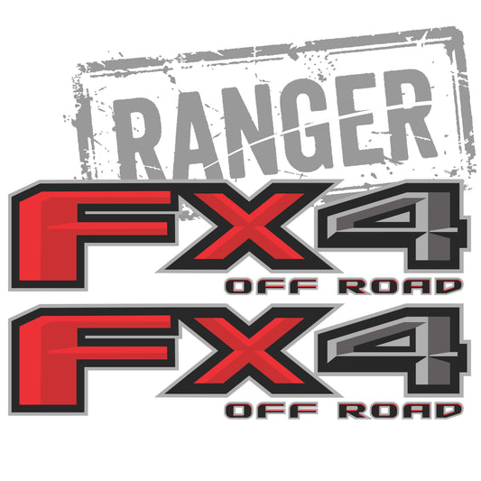 FX4 Off Road Decals Compatible with Ford Ranger Maverick 2019-2026 - Premium Series - Black Red Metallic Finish - Set of 2