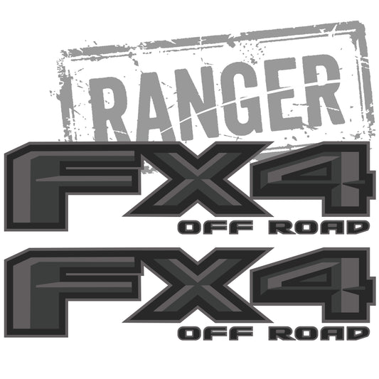 FX4 Off-Road Decals Compatible with Ford Ranger and Maverick, 2.6 x 10.25 Inch Metallic Finish Bedside Stickers, Replacement Set of 2 - Charcoal