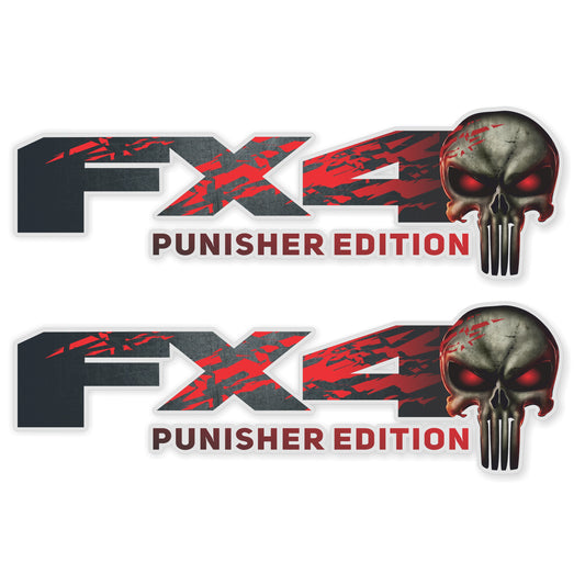 FX4 Punisher Edition Decals, Replacement Stickers for Ford F150 Bedside F Truck Super Duty (Premium Series (Metallic Finish)