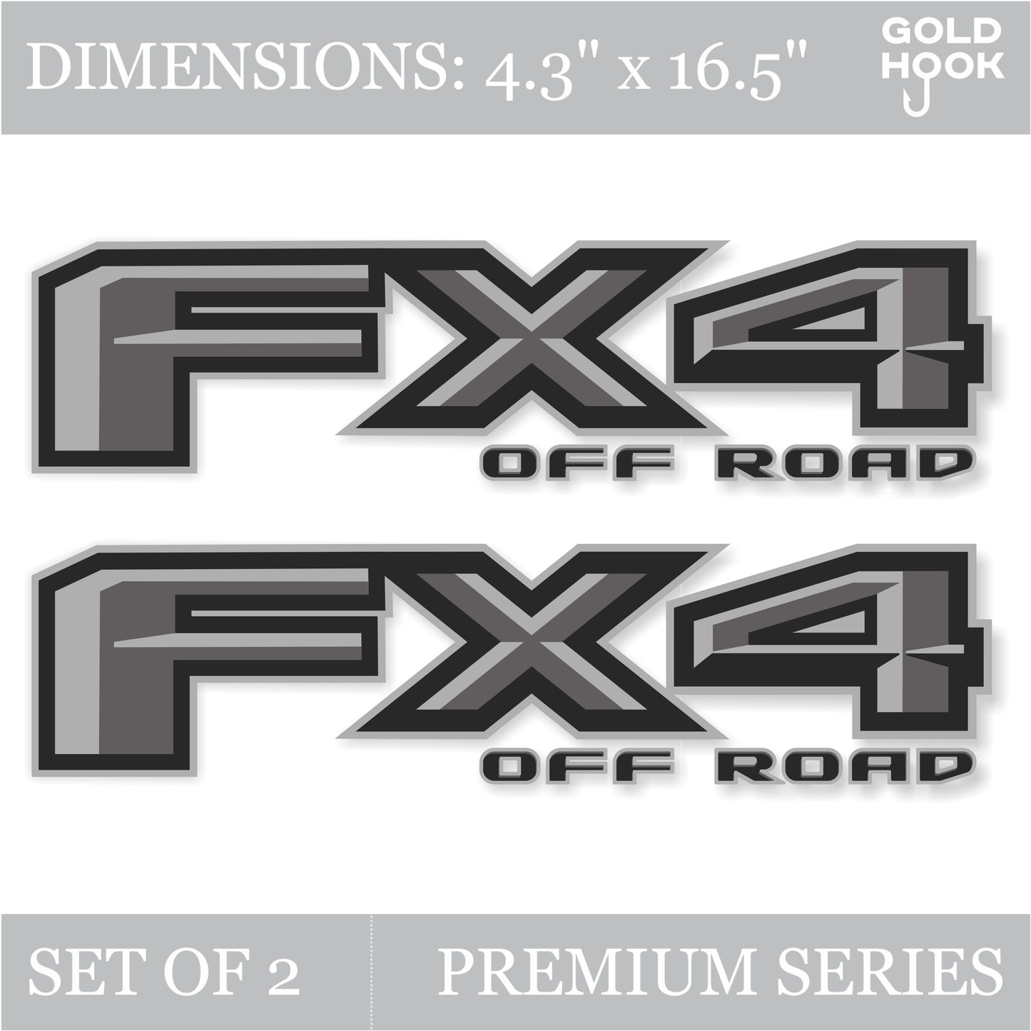 FX4 Off Road Decal Replacement Sticker F150 Bedside F Truck Super Duty F250 F350 F450 (2015-2018) (Premium Series (Gray and Metallic Finish)