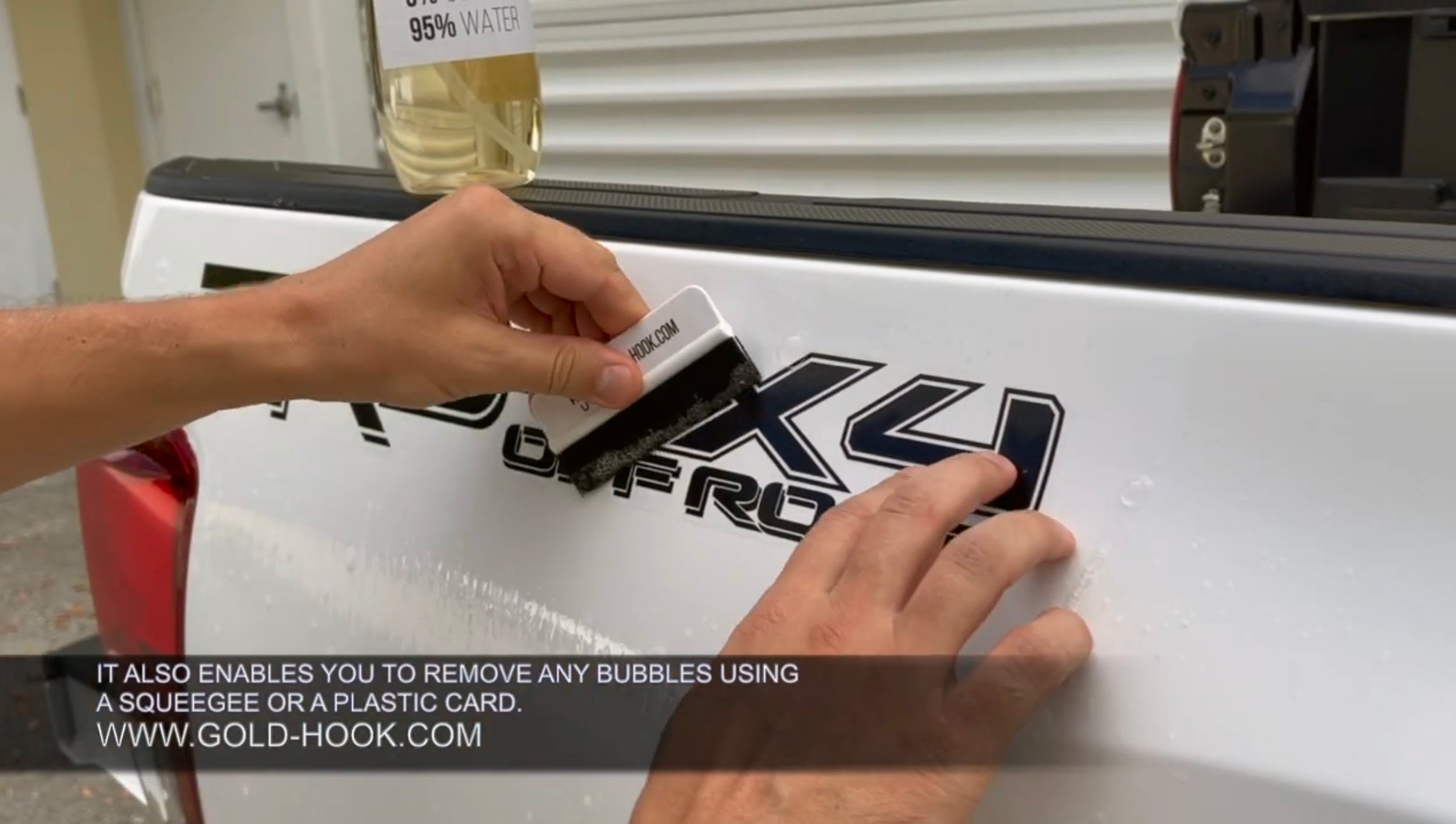 Load video: USE THE WET METHOD: YOU CAN APPLY OUR DECALS WITH USING WATER. AFTER CLEANING YOUR SURFACE AREA, WET THE AREA AGAIN USING A SPRAY BOTTLE AND A SOLUTION OF ABOUT 5% SOAP / 95% WATER.APPLY THE STICKER WHILE THE AREA IS STILL WET THIS WILL KEEP IT FROM ADHERING IMMEDIATELY AND GIVE YOU TIME TO REPOSITION IF NECESSARY. IT ALSO ENABLES YOU TO REMOVE ANY BUBBLES USING A SQUEEGEE OR A PLASTIC CARD. THE SOAPY WATER WILL DRY IN A FEW MINUTES AND LEAVE YOUR STICKER FIRMLY AFFIXED.