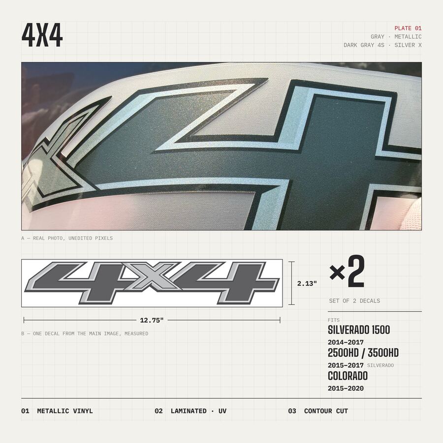 4x4 Decals for Chevrolet Silverado 1500 2014–2017 · Gray · Premium · Overview