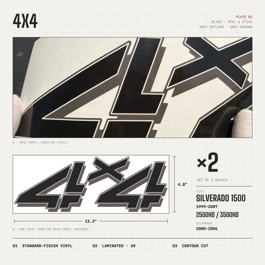 4x4 Decals for Chevrolet Silverado 1999–2007 · Black · Peel & Stick · Overview