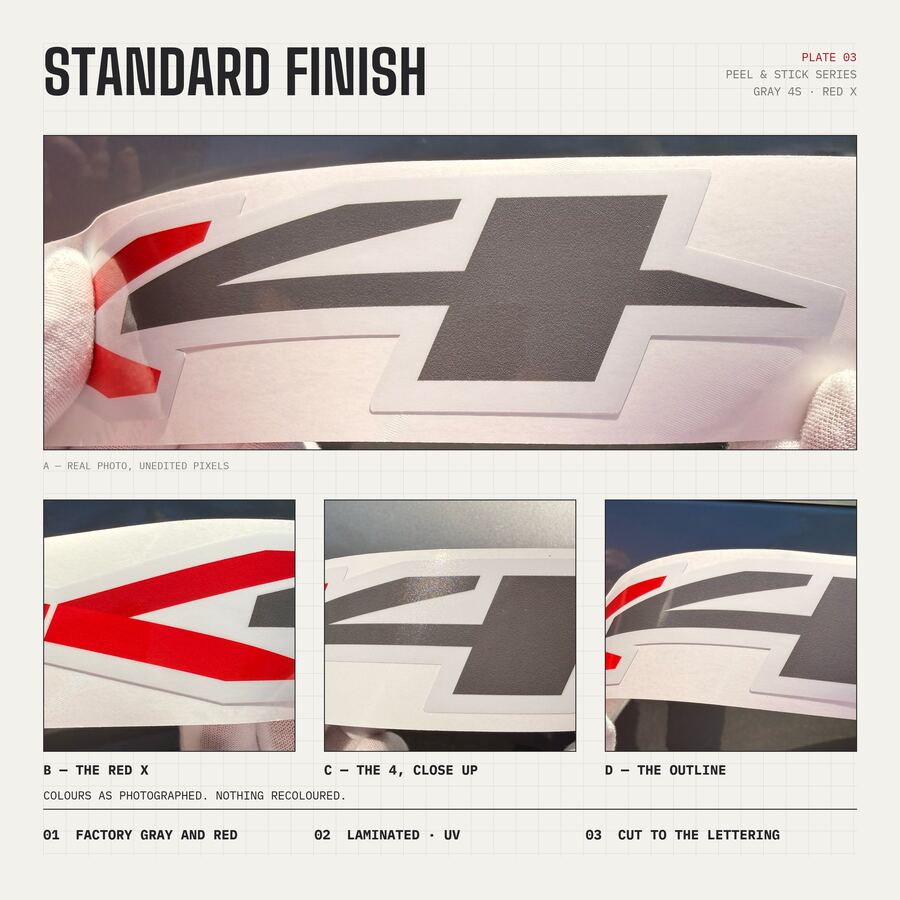 4x4 Decals for Chevrolet Silverado 2019–2026 · Gray · Peel & Stick · Finish close-up