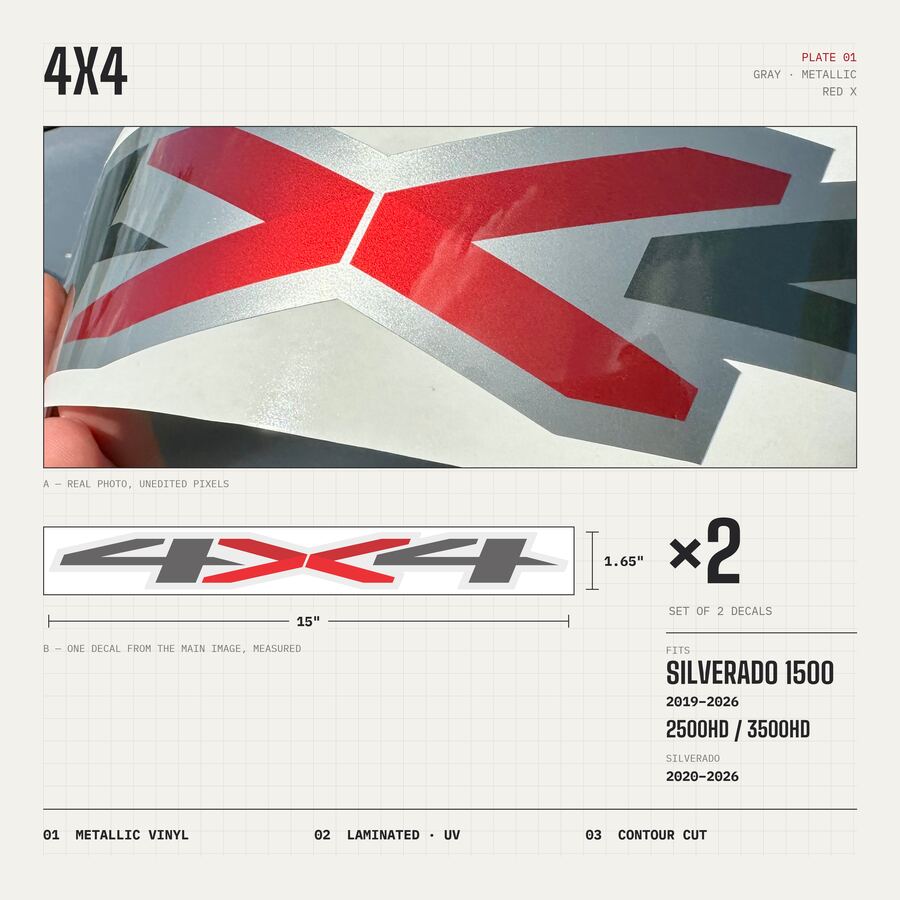 4x4 Decals for Chevrolet Silverado 2019–2026 · Gray · Premium · Overview
