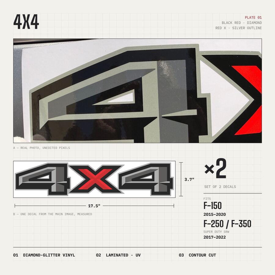 4x4 Decals for Ford F-150 2015–2020 · Black Red · Diamond · Overview