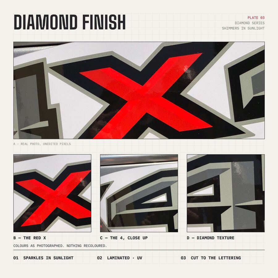 4x4 Decals for Ford F-150 2015–2020 · Black Red · Diamond · Finish close-up