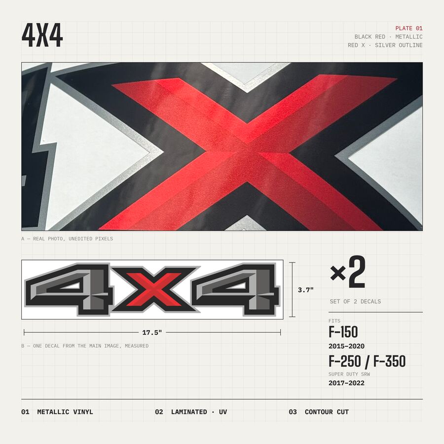 4x4 Decals for Ford F-150 2015–2020 · Black Red · Premium · Overview