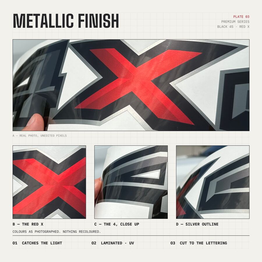 4x4 Decals for Ford F-150 2015–2020 · Black Red · Premium · Finish close-up