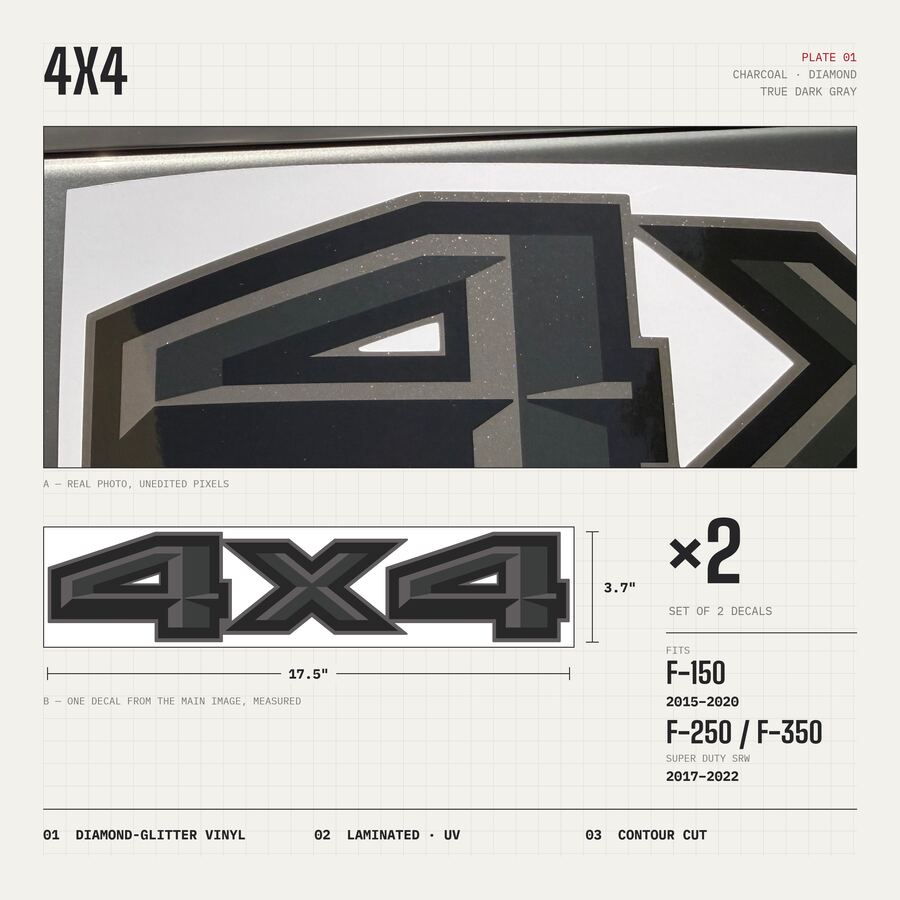4x4 Decals for Ford F-150 2015–2020 · Charcoal · Diamond · Overview