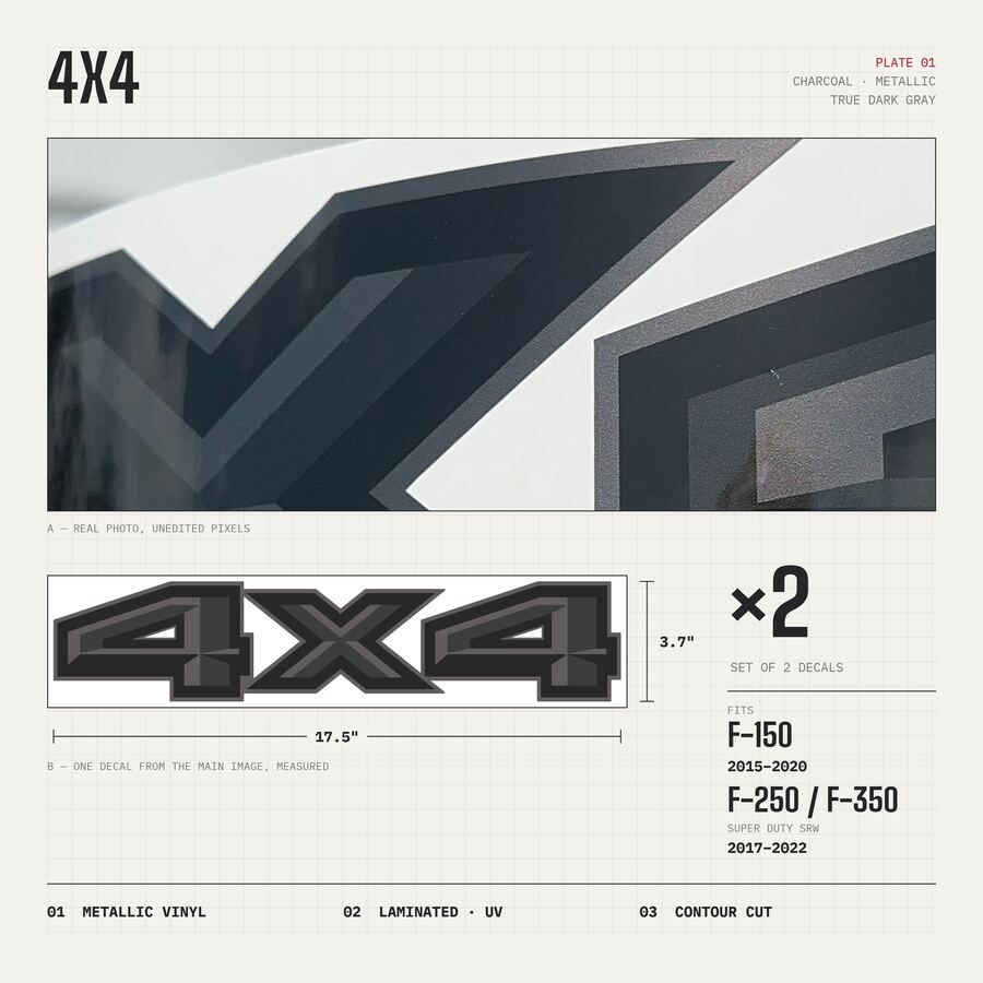 4x4 Decals for Ford F-150 2015–2020 · Charcoal · Premium · Overview