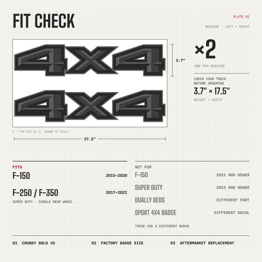 4x4 Decals for Ford F-150 2015–2020 · Charcoal · Premium · Fit check and size